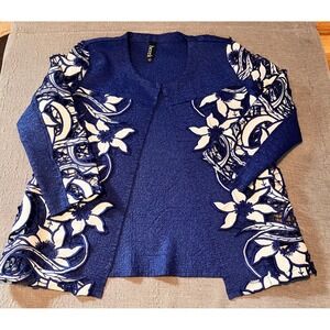 Berek‎ Women's Blue Floral Open Front Cardigan Sweater Size M